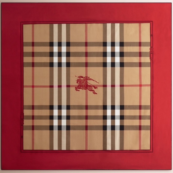 NWT Burberry Scarf House Check Beige Red Border Logo Silk Wrap - Picture 1 of 16
